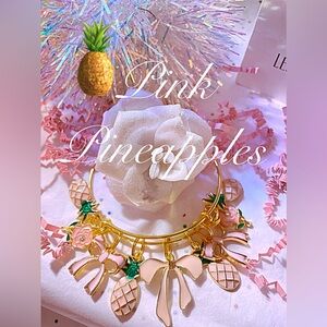 Pineapple gold charm bangle bracelet,Summer, summertime, pineapples